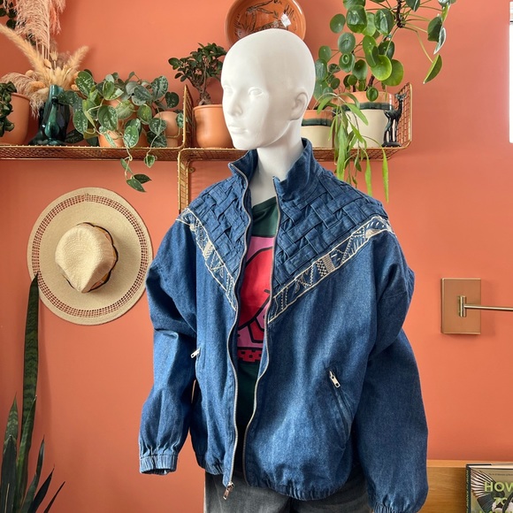 New Old Stock Teddi Denim Jacket Basketweave Vintage Bomber Coat - Picture 2 of 8